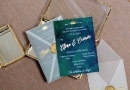 INVITATIE DE NUNTA " FOREST GREEN " , SIGILIU GOLD, PLIC TRASPARENT, FOLIO GOLD